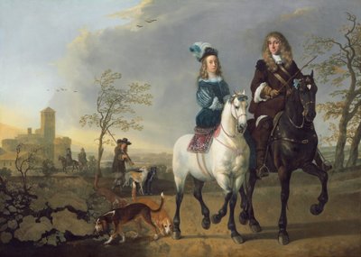 Lady and Gentleman on Horseback, c. 1655, uusittu 16601665. tekijältä Aelbert Cuyp