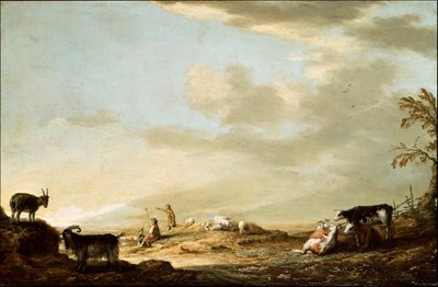 Maisema karjan ja hahmojen kanssa tekijältä Aelbert Cuyp