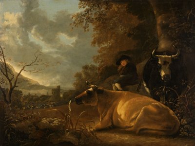 Maisema, jossa on lehmiä ja nuori paimen tekijältä Aelbert Cuyp