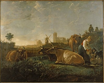 Maitotyttö ja karja lähellä Dordrechtia ... (maalaus kankaalle) tekijältä Aelbert Cuyp