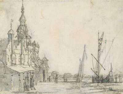 Näkymä Groothoofdspoortille koillisesta, Dordrecht, 1618 (liitu paperille) tekijältä Aelbert Cuyp