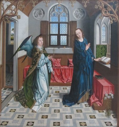 Saksan kieli: Verkündigung an Maria Annunciation of Virgin Mary. tekijältä Aelbrecht Bouts