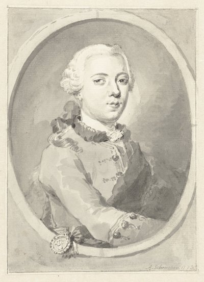 Orange-Nassaun prinssin William V:n muotokuva oikealla, soikea tekijältä Aert Schouman