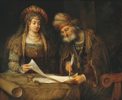 Esther ja Mordechai. 1675 tekijältä Aernt de Gelder