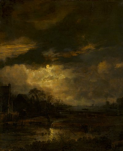Maisema auringonlaskun aikaan tekijältä Aert van der Neer