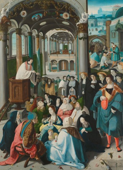 The Calling of Saint Anthony, n. 1530 (öljy paneelille) tekijältä Aertgen Claesz van Leyden