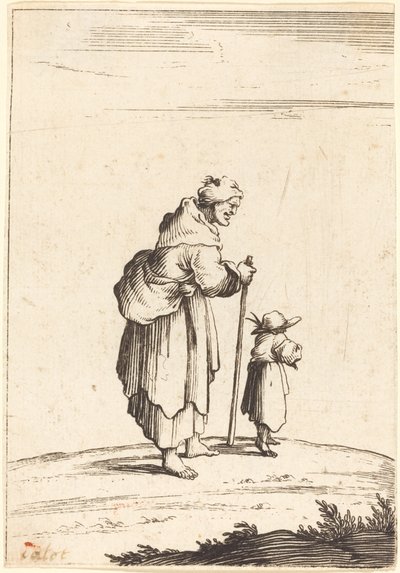 Kerjäläinen nainen ja lapsi tekijältä After Jacques Callot