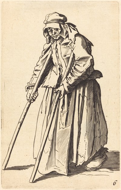 Kerjäläinen nainen kainalosauvoilla tekijältä After Jacques Callot