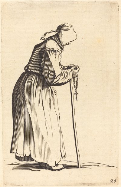 Kerjäläinen nainen ruusukon kanssa tekijältä After Jacques Callot