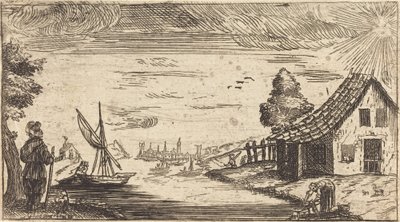 Maisema figuurilla ja veneellä tekijältä After Jacques Callot