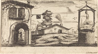 Maisema kaivon kanssa tekijältä After Jacques Callot