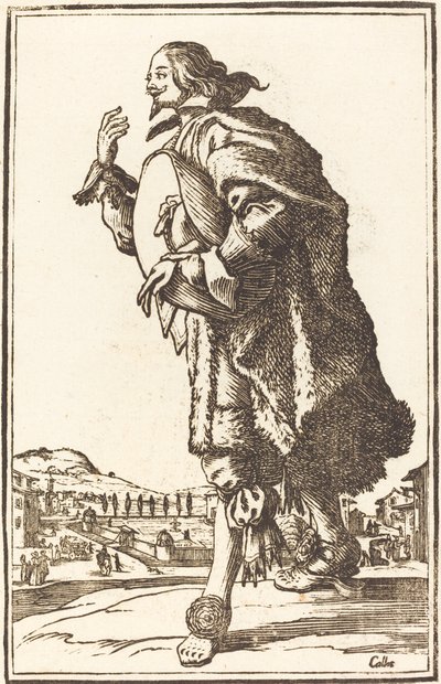Jalo mies, jolla on huopahattu, kumartuu tekijältä After Jacques Callot
