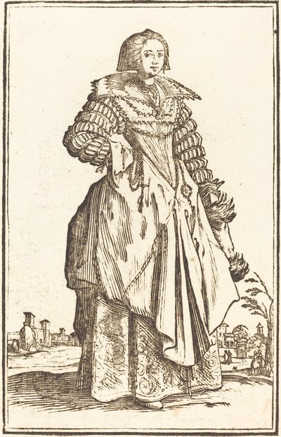 Jalo nainen, jolla on suuri kaulus tekijältä After Jacques Callot