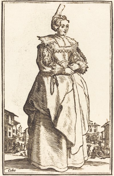 Jalo nainen pienellä hatulla tekijältä After Jacques Callot
