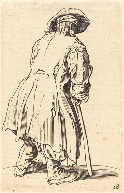 Vanha kerjäläinen yhdellä kainalosauvalla tekijältä After Jacques Callot
