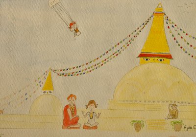 The Voyage, Kathmandu, 2015, akvarelli paperille tekijältä Agnes Girardon