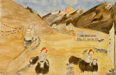 Matka, Langtang, 2015, akvarelli paperille tekijältä Agnes Girardon