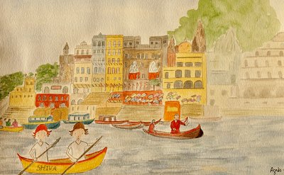 Matka, Varanasi, 2015, akvarelli paperille tekijältä Agnes Girardon