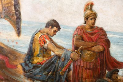 Antonyuksen ja Kleopatran lento Actiumin taistelusta, n. 1897 (öljy kankaalle) tekijältä Agnes Pringle