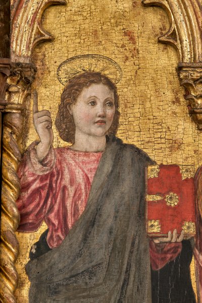 Neitsyen ja pyhien kruunaus, polyptyykki kultaisella pohjalla, yksityiskohta numerosta 2384569 (tempera paneelissa) tekijältä Agnolo and Bartolomeo degli Erri