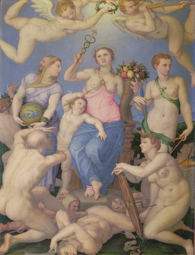 Onnen allegooria, n. 1567 (öljy kuparille) tekijältä Agnolo Bronzino