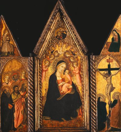 Kannettava triptyykki, jossa on Madonna ja enkeleiden valtaistuimella oleva lapsi, tekijältä Agnolo Gaddi