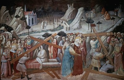 St. Helena kaivaa löytääkseen todellisen ristin Agnolo Gaddin Legend of the True Cross Cyclesta, Santa Crocen basilikan kappeli, Firenze, n. 1380 tekijältä Agnolo Gaddi