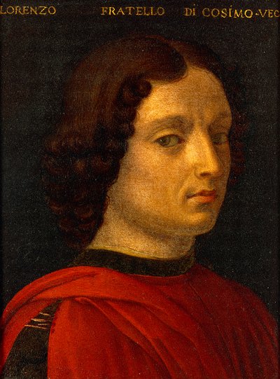 Lorenzo de Medici vanhemman muotokuva, Agnolo Bronzino, noin 1565-1569, öljy tinalle tekijältä Agnolo Bronzino