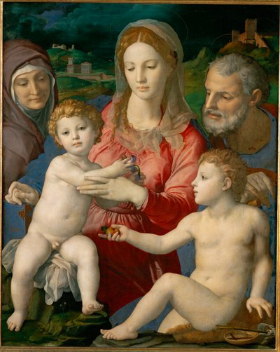 Pyhä perhe ja Pyhä Anne ja nuori Johannes (maalaus poppelipuulle) tekijältä Agnolo di Cosimo Bronzino