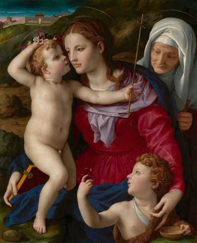 Neitsyt ja lapsi sekä pyhä Elisabet ja Johannes Kastaja, noin 1540-1545 (Öljy paneelille). tekijältä Agnolo di Cosimo Bronzino