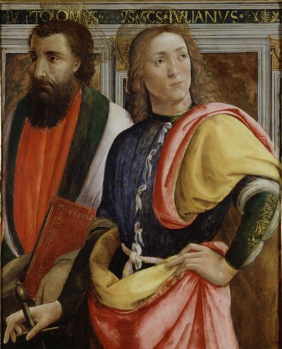 Pyhät Bartolomeus ja Julianus Hospitaler (tempera, öljy ja kulta paneelille). tekijältä Agnolo di Domenico