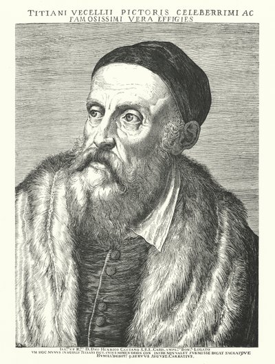 Titian, italialainen renessanssitaiteilija (kaiverrus) tekijältä Agostino (after) Carracci