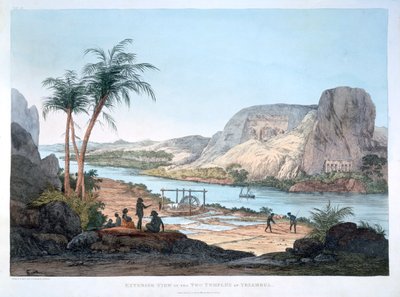 Ulkokuva kahdesta temppelistä Ybsambulissa, Egyptissä, 1820 tekijältä Agostino Aglio
