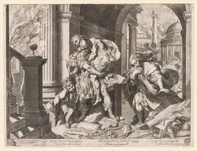 Aeneas ja hänen perheensä pakenemassa Troiasta tekijältä Agostino Carracci