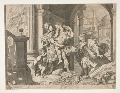 Aeneas ja hänen perheensä pakenemassa Troiasta tekijältä Agostino Carracci