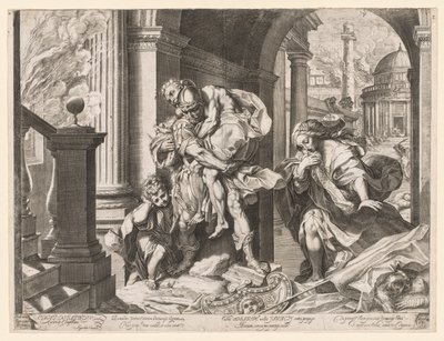Aeneas ja hänen perheensä pakenemassa Troijasta, 1595. tekijältä Agostino Carracci