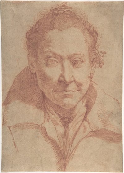 Naisen puolivartalokuva (etupuoli); puolivartalotutkielma tytöstä (kääntöpuoli) tekijältä Agostino Carracci