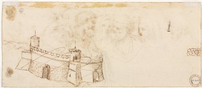 Crenelated Fortress verso, 1500-luvun toinen puoli. tekijältä Agostino Carracci