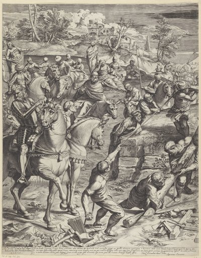 Kristuksen ristiinnaulitseminen (vasen osa) tekijältä Agostino Carracci