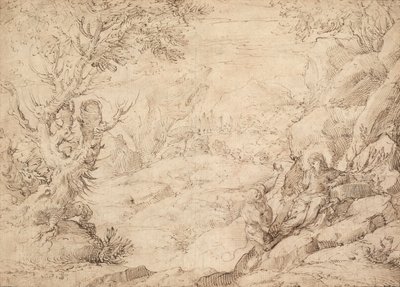 Maisema Kristuksen kiusauksen kanssa tekijältä Agostino Carracci