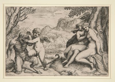Pan Subdued by Cupid tekijältä Agostino Carracci