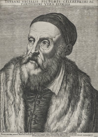 Tizianin muotokuva, 1587 (kaiverrus vesileimapaperille) tekijältä Agostino Carracci