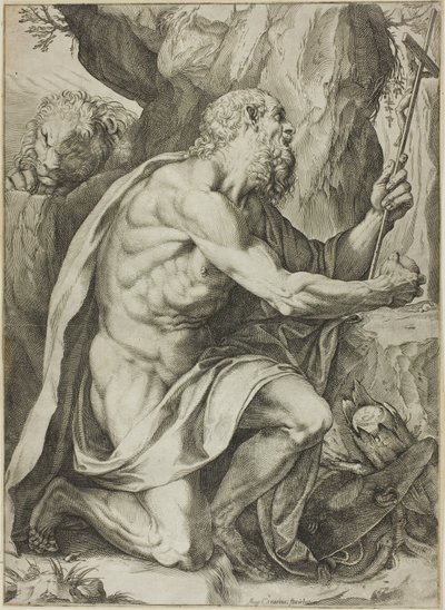 Pyhä Hieronymus katumuksessa tekijältä Agostino Carracci