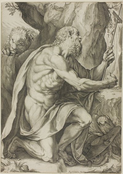 Pyhä Hieronymus katumuksessa tekijältä Agostino Carracci