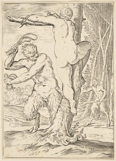 Satyr whipping a Nymph, n. 1590-1595 tekijältä Agostino Carracci