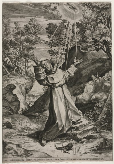 Pyhä Franciscus vastaanottamassa stigmat, 1586. tekijältä Agostino Carracci