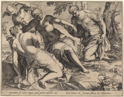 Merkurius ja kolme armoa tekijältä Agostino Carracci after Jacopo Tintoretto