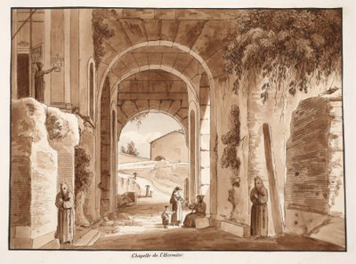 Erakon kappeli Colosseumissa, 1833 (etsaus ruskealla pesulla) tekijältä Agostino Tofanelli