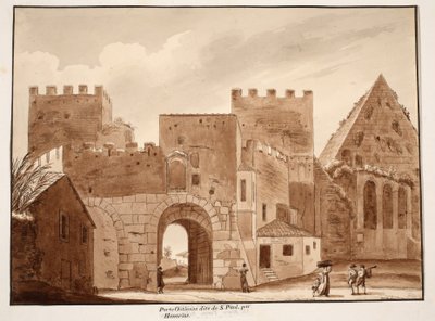 Porta Ostiensis tai San Paolo, Honoriusin rakentama 1833 (etsaus ruskealla pesulla) tekijältä Agostino Tofanelli