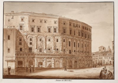 Marcellus-teatteri, 1833 (etsaus ruskealla pesulla) tekijältä Agostino Tofanelli